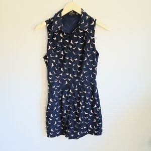 Depri- Women's - Navy and white- Bird print- romper- Size small